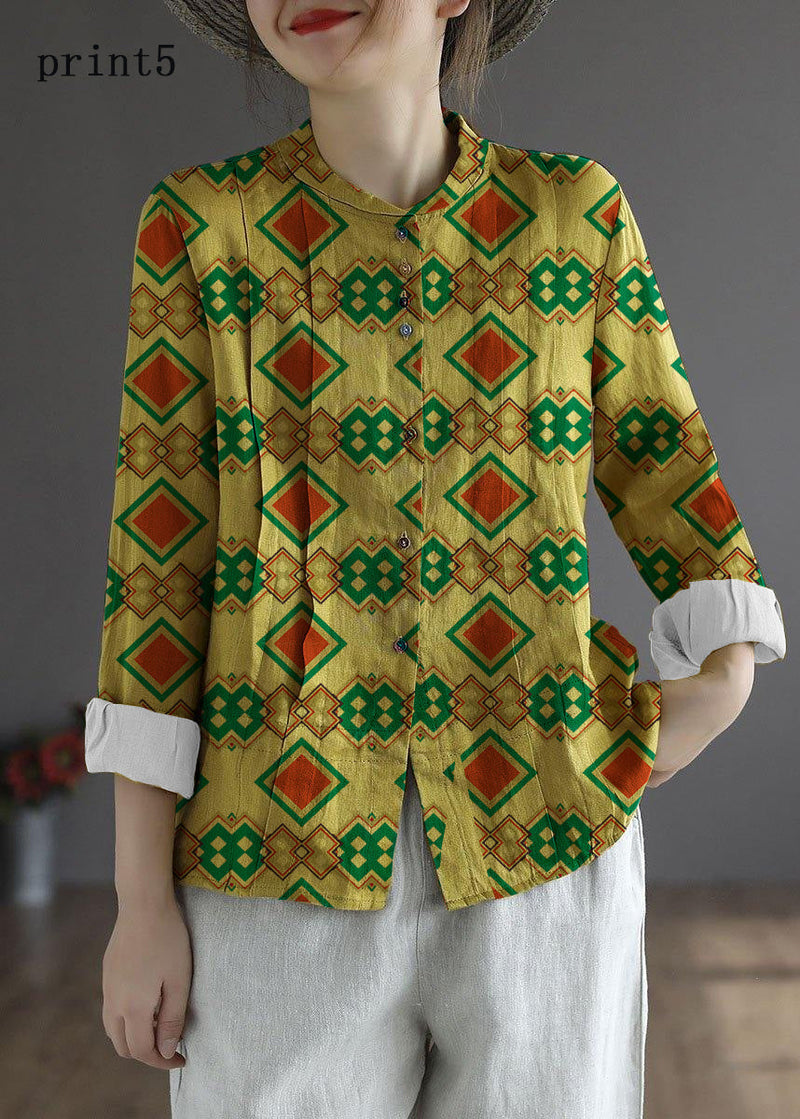 Gray Geometry Button Fall Top Long Sleeve Linen