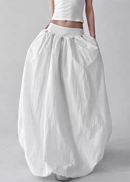 White Original Design Cotton a Line Skirts High Waist Fall