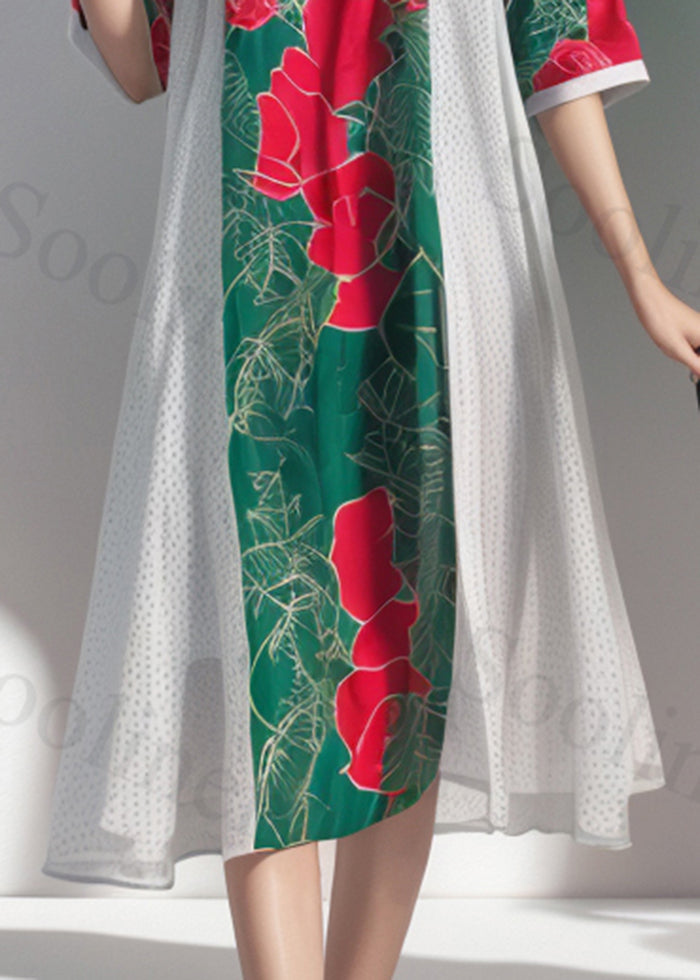 Italian Green Oversized Patchwork Cotton Holiday Dress Summer