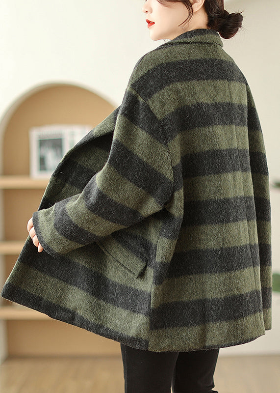 Green Peter Pan Collar Plaid Fine Cotton Filled Woolen Coats Winter