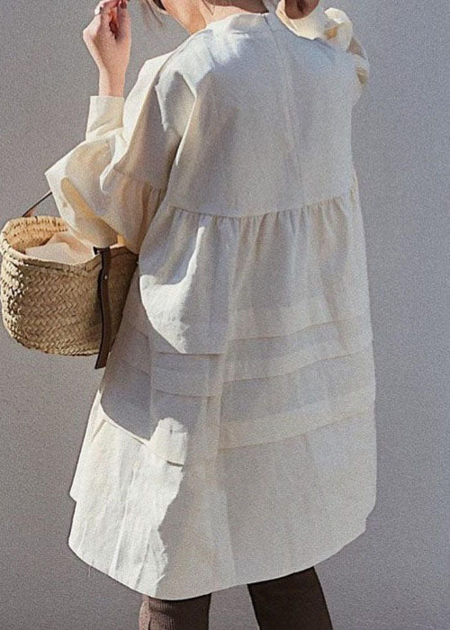 Apricot Wrinkled Patchwork Cotton Tops Long Sleeve Spring