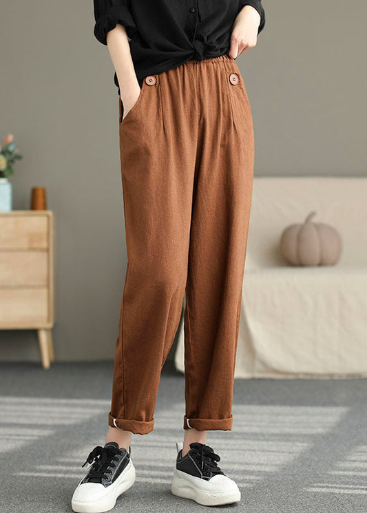 Corduroy Pleated Elastic Waist Side Pockets Pants