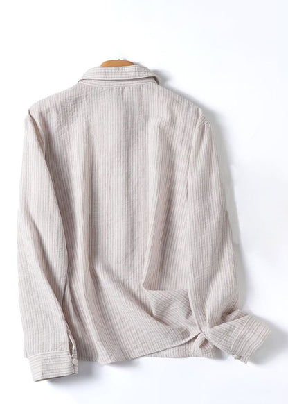 Natural Beige Peter Pan Collar Button Shirt Fall