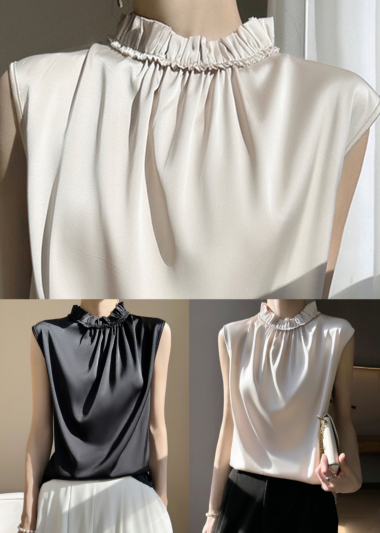 Champagne Silk Tops Ruffled Summer