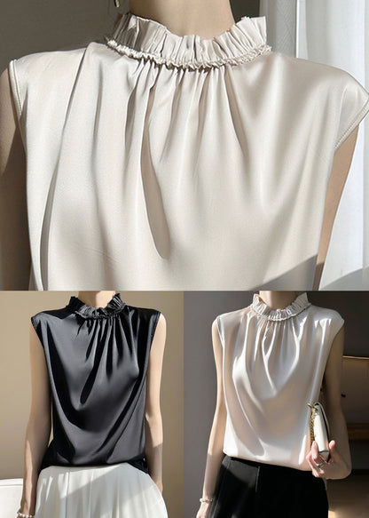 Champagne Silk Tops Ruffled Summer