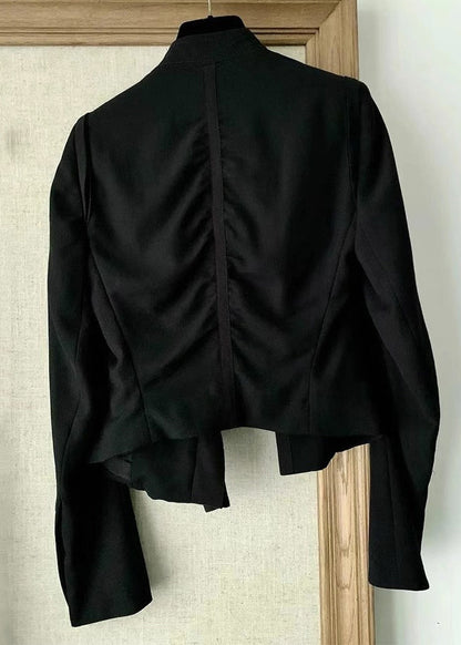 Black Button Patchwork Cotton Coat Long Sleeve Fall