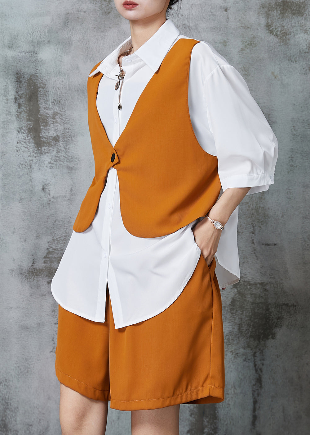 Unique Orange Oversized Patchwork Chiffon Two Piece Set Clothing Summer