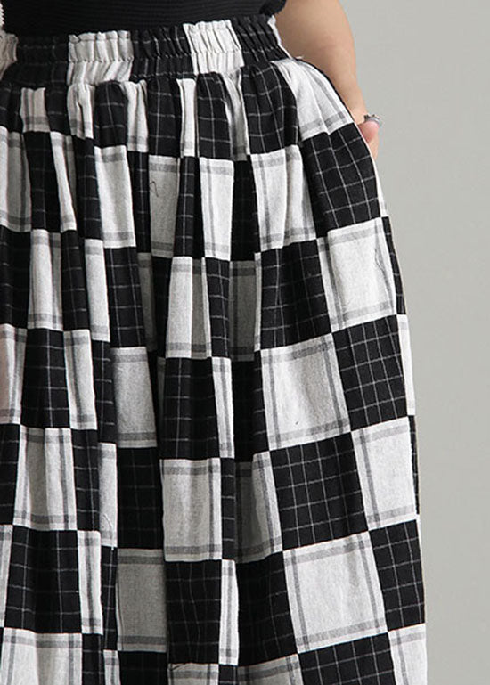 Colorblock Elastic Waist Plaid Skirt Spring
