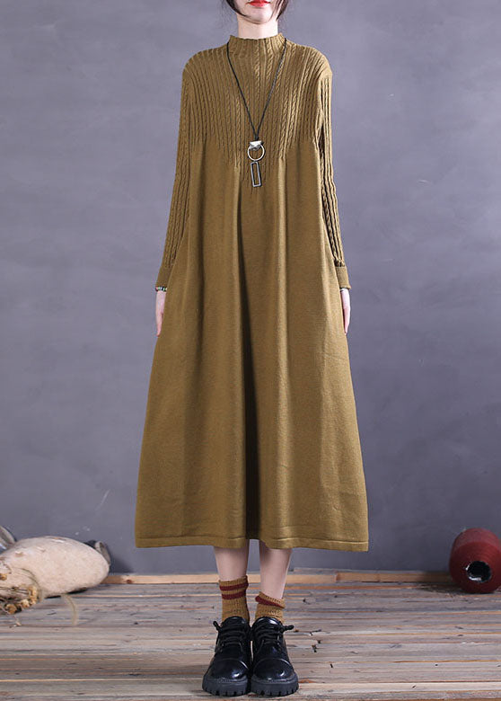 Yellow Turtle Neck Loose Knit Dress Spring