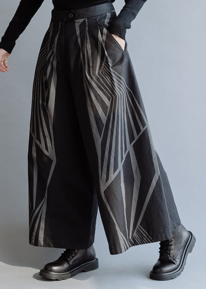 Organic Black Print Cotton Wide Leg Pants Spring