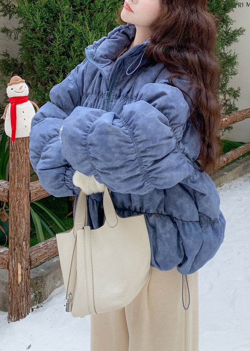 Sky Blue Oversized Tie Dye Drawstring Duck Down Winter Coats
