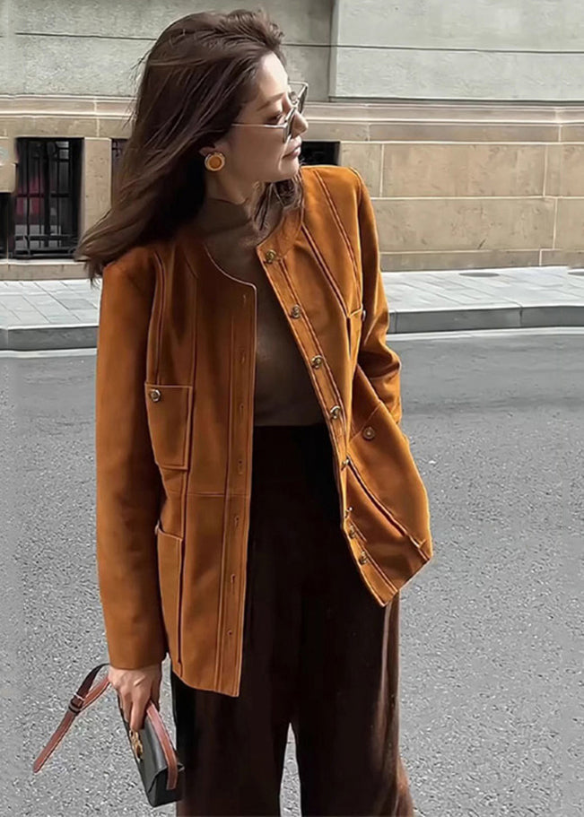 Caramel Metal Buttons Silm Fit Cotton Jacket Winter