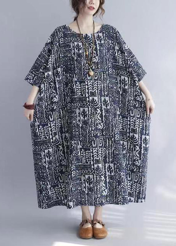 O-neck Print Long Dress Half Sleeve
