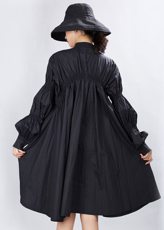 Natural Black Lantern Sleeve Asymmetrical Holiday Dresses