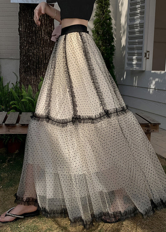 French Apricot Dot Ruffled Patchwork Tulle a Line Skirts Summer