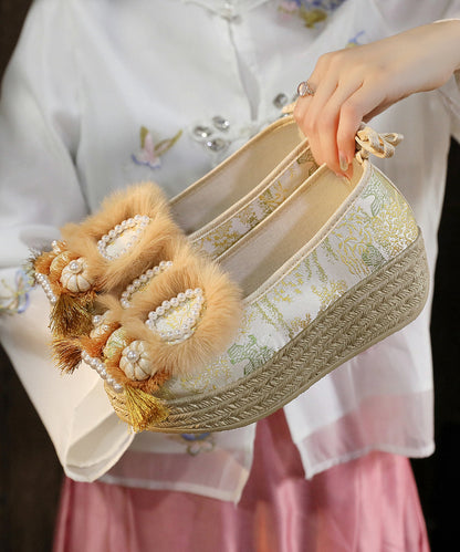 Red Nail Bead Platform Embroidery Shoes