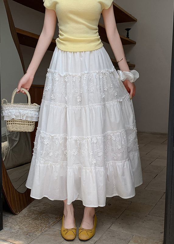 White Patchwork Exra Large Hem Cotton Skirt Fall