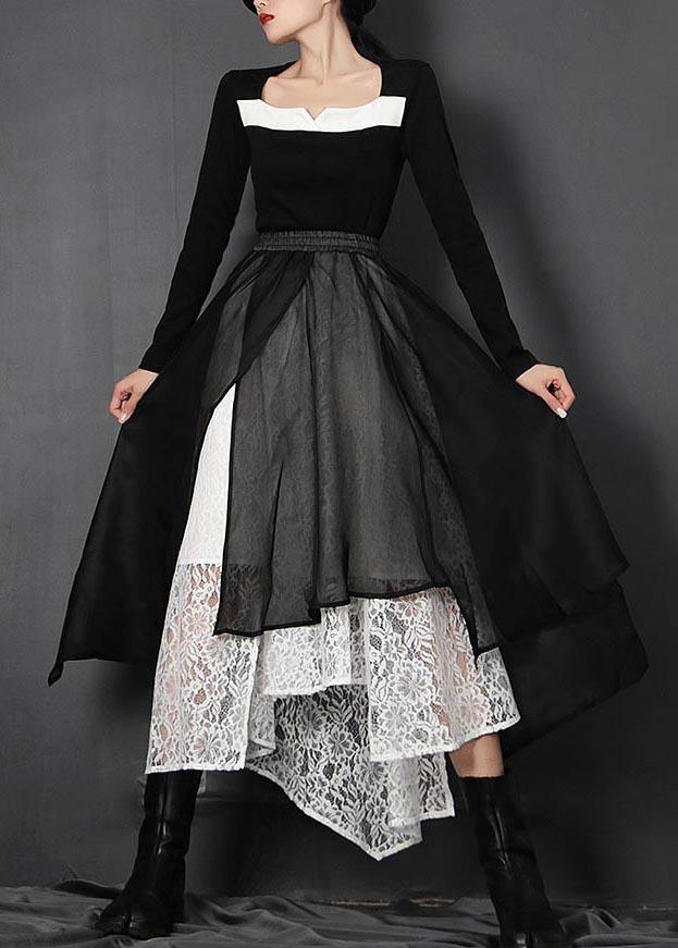 French Black Hollow Out Asymmetrical Design Summer Skirts