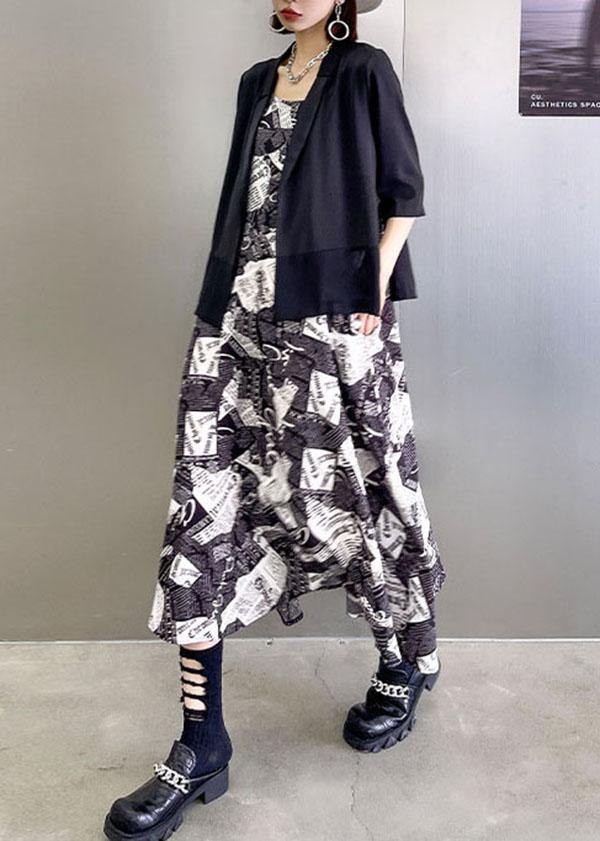 Black Peter Pan Collar Side Open Stand Collar Half Sleeve Coat Summer