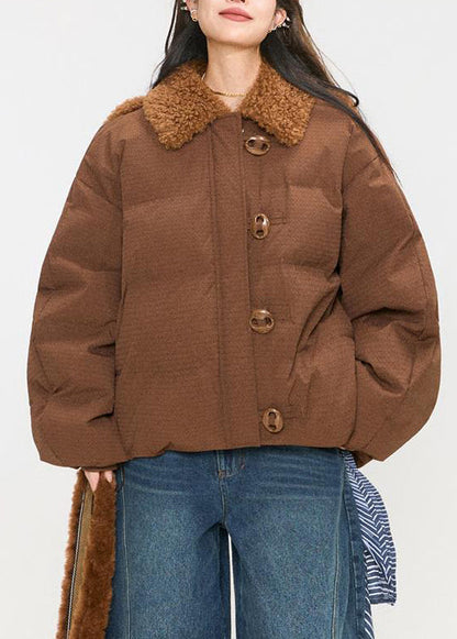 Coffee Fluffy Rabbit Button Duck Down Puffers Coats Winter