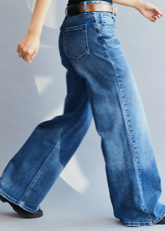 Blue High Waist Denim Pants Spring