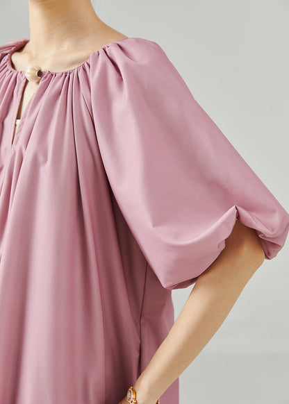 Gradient Purple Oversized Patchwork Cotton Long Dresses Puff Sleeve