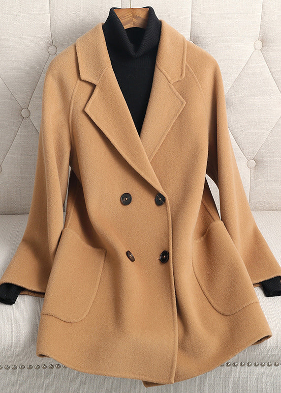 Loose Camel Notched Button Woolen Coats Fall