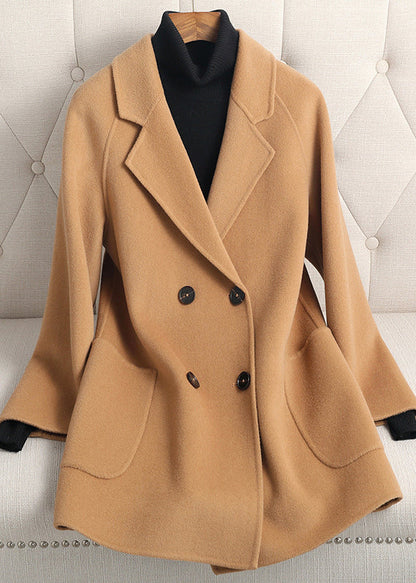 Loose Camel Notched Button Woolen Coats Fall