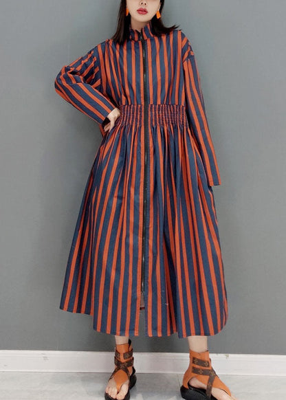 Red Zip Up Striped Vacation Dresses Spring