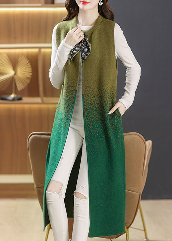 Black O Neck Pockets Lace Up Patchwork Woolen Long Waistcoat Sleeveless