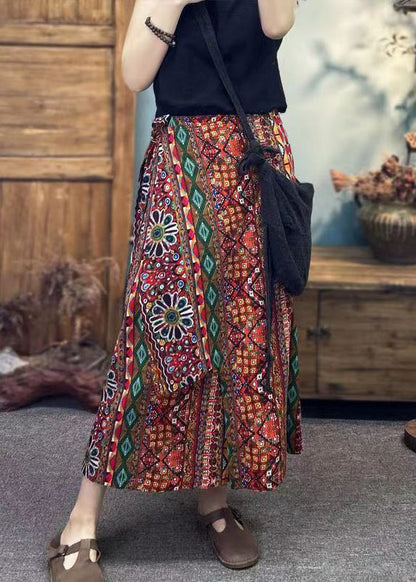 Style Print Asymmetrical Cotton One Piece Lace Up Skirt Summer