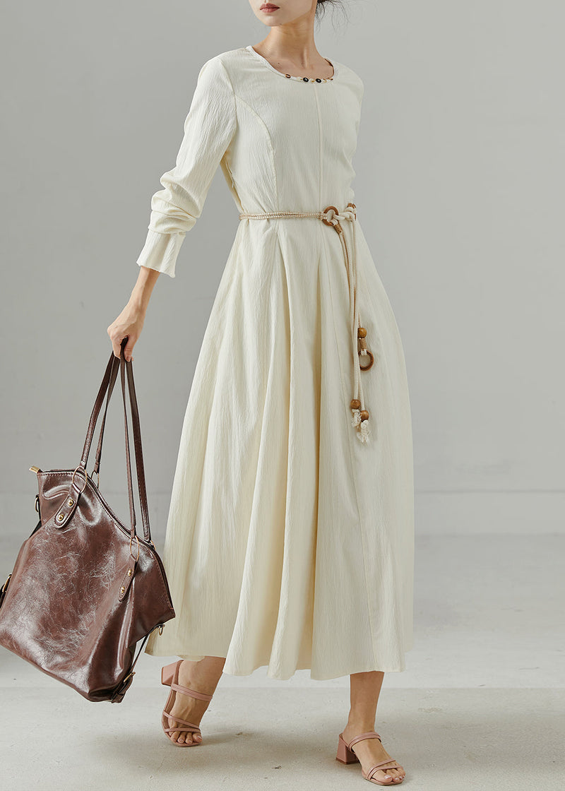 White Tie Waist Exra Large Hem Cotton Dresses Spring