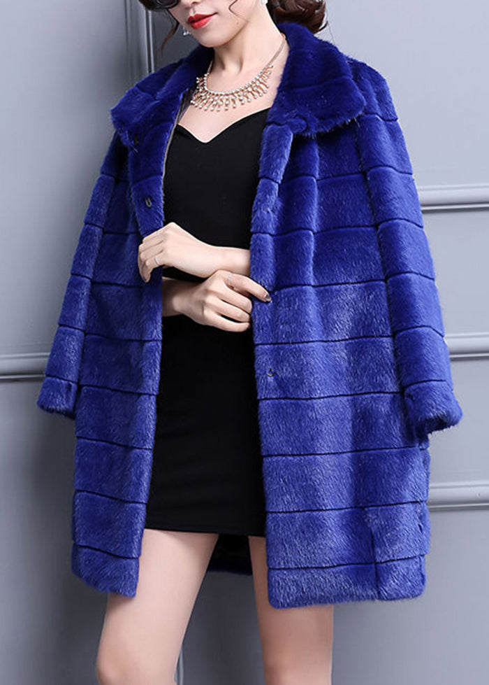 Blue Oversized Warm Fuzzy Fur Fluffy Coats Winter