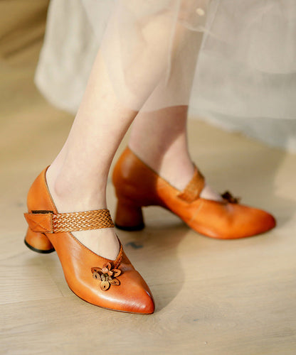 Fine Splicing Buckle Strap Chunky High Heels Grey Cowhide Leather