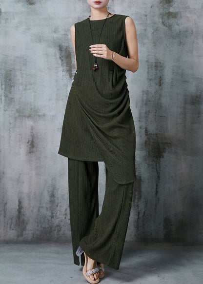 Modern Dull Green Asymmetrical Side Open Two Piece Set Summer