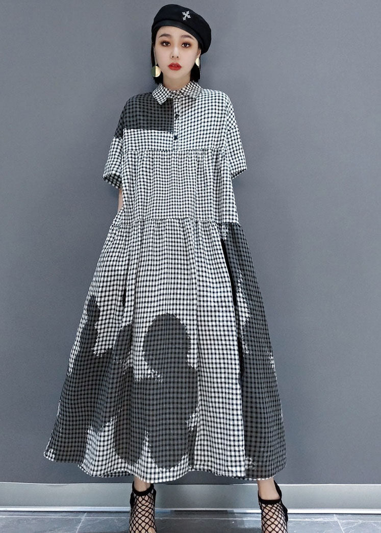Modern Grey Peter Pan Collar Plaid Holiday Shirt Dress Spring