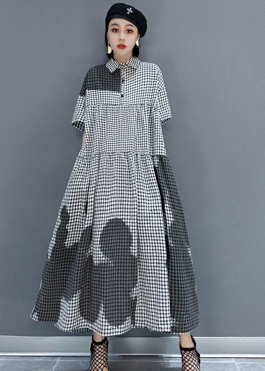 Modern Grey Peter Pan Collar Plaid Holiday Shirt Dress Spring