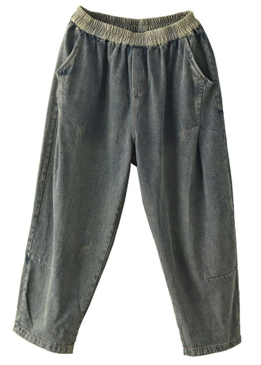 Blue Retro Pockets Harem Fall Denim Pants