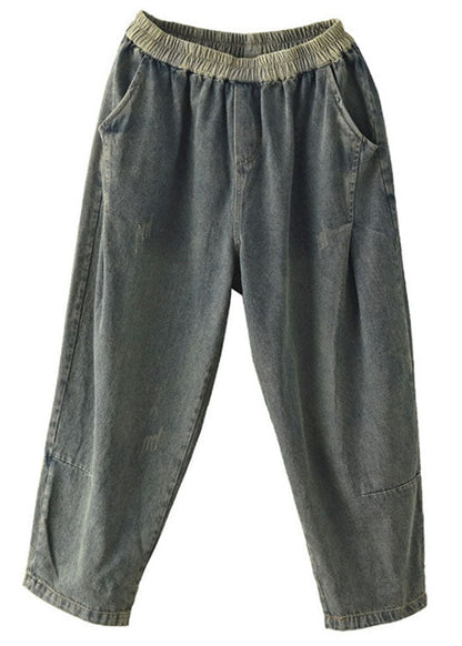 Blue Retro Pockets Harem Fall Denim Pants