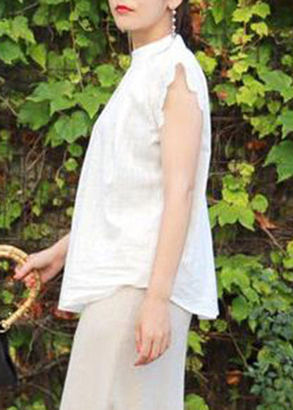 White Stand Collar Ruffled Lace Patchwork Cotton Skirt Summer