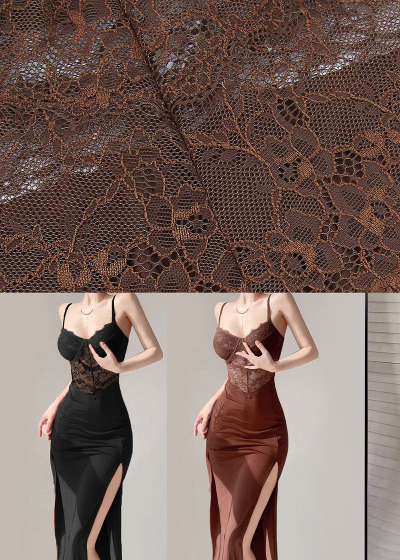 Black V Neck Lace Patchwork Long Spaghetti Strap Dress Summer