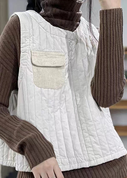 Black O Neck Patchwork Fine Cotton Filled Vest Sleeveless