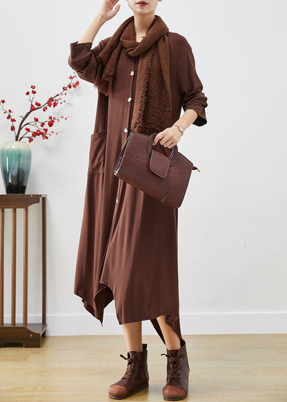 Chocolate Asymmetrical Oversized Cotton Dresses Fall