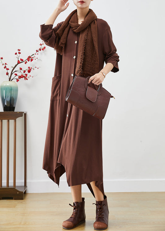 Chocolate Asymmetrical Oversized Cotton Dresses Fall