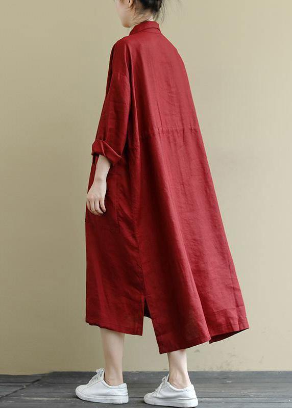 Black Bamboo Linen Shirt Dress Oversize Spring Maxi Dresses