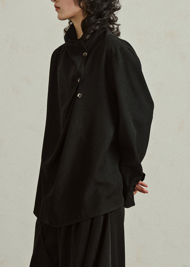 Black Stand Collar Patchwork Tops Fall