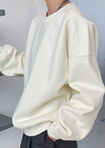 Apricot O Neck Warm Fleece Loose Sweatshirt Fall