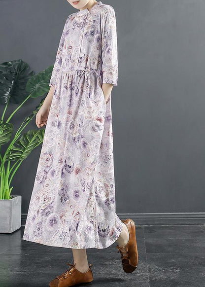 Style Purple Print Drawstring Art Dresses