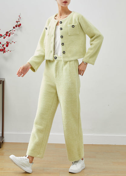 Fluorescent Green Thick Fuzzy Fur Fluffy Two Piece Set Outfits Fall