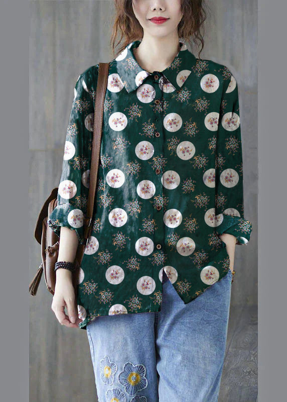 Unique Yellow Leopard Print Peter Pan Collar Button Print Fall Blouses Long Sleeve